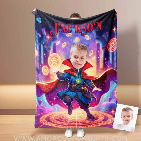 Blankets Personalized Superhero Stranger Boy 3 Blanket | Custom Face & Name Boy Superhero Photo Blanket