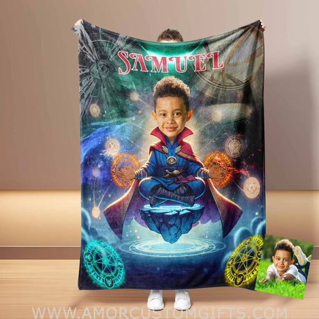 Blankets Personalized Superhero Stranger Boy 4 Blanket | Custom Face & Name Boy Superhero Photo Blanket