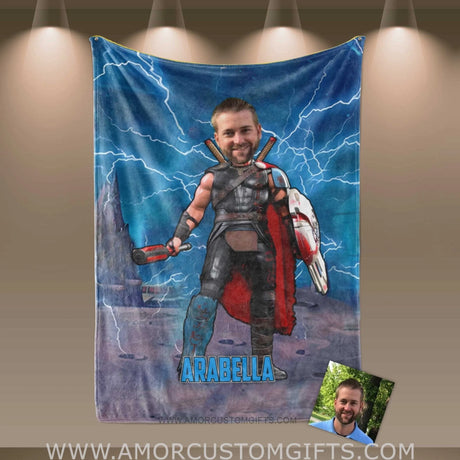 Blankets Personalized Superhero Thunder Thor 6 Boy Blanket | Custom Face & Name Blanket For Boys