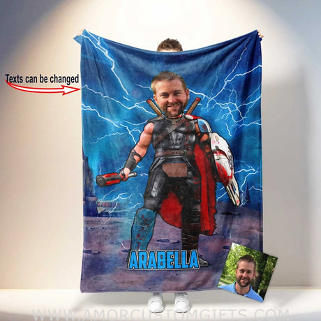 Blankets Personalized Superhero Thunder Thor 6 Boy Blanket | Custom Face & Name Blanket For Boys