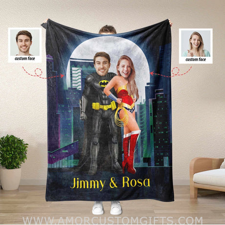 Blankets Personalized Superheroes Couple Blanket | Custom Man Woman Blanket