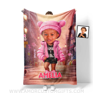 Blankets Personalized Surprise Doll Girl Blanket | Custom Name & Face Girl Blanket