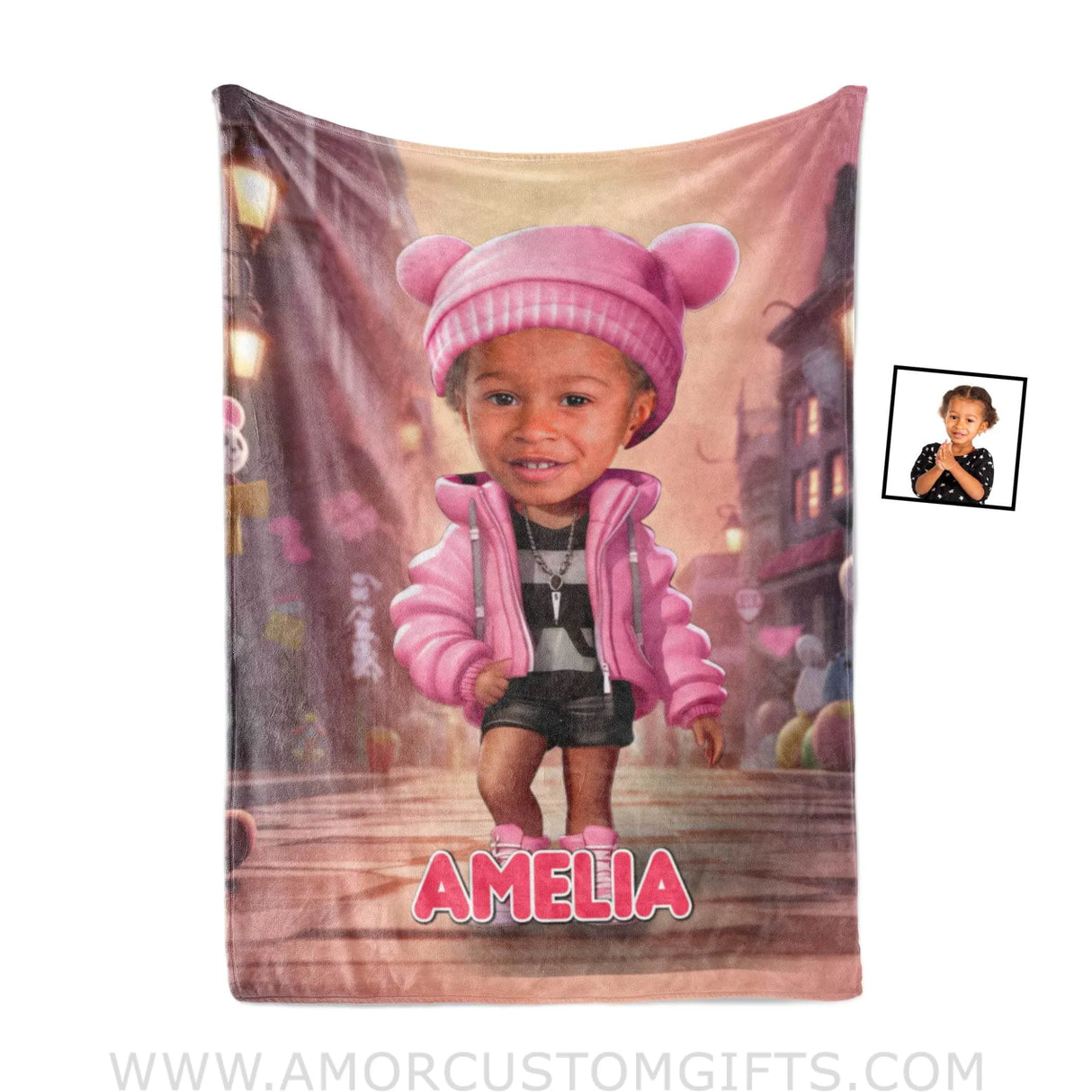 Blankets Personalized Surprise Doll Girl Blanket | Custom Name & Face Girl Blanket
