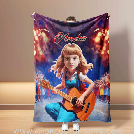 Blankets Personalized Swifty Chibi 02 Blanket | Custom Face & Name Girl Blanket