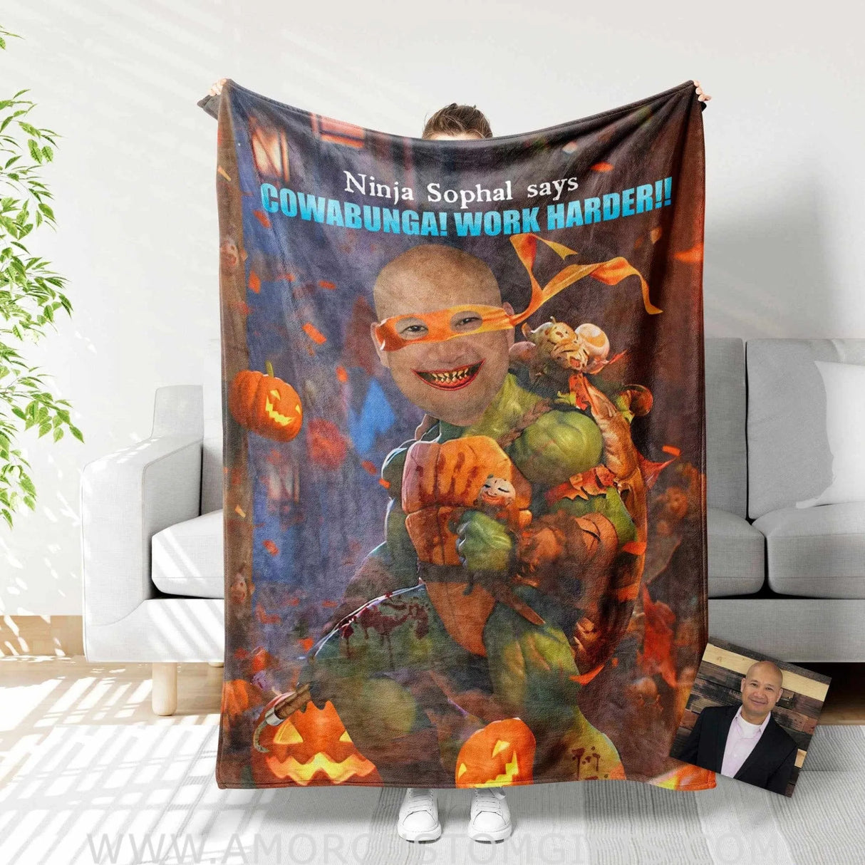 Blankets Personalized Turtle Ninja 3 Halloween Blanket | Custom Face & Name Halloween Boy Blanket