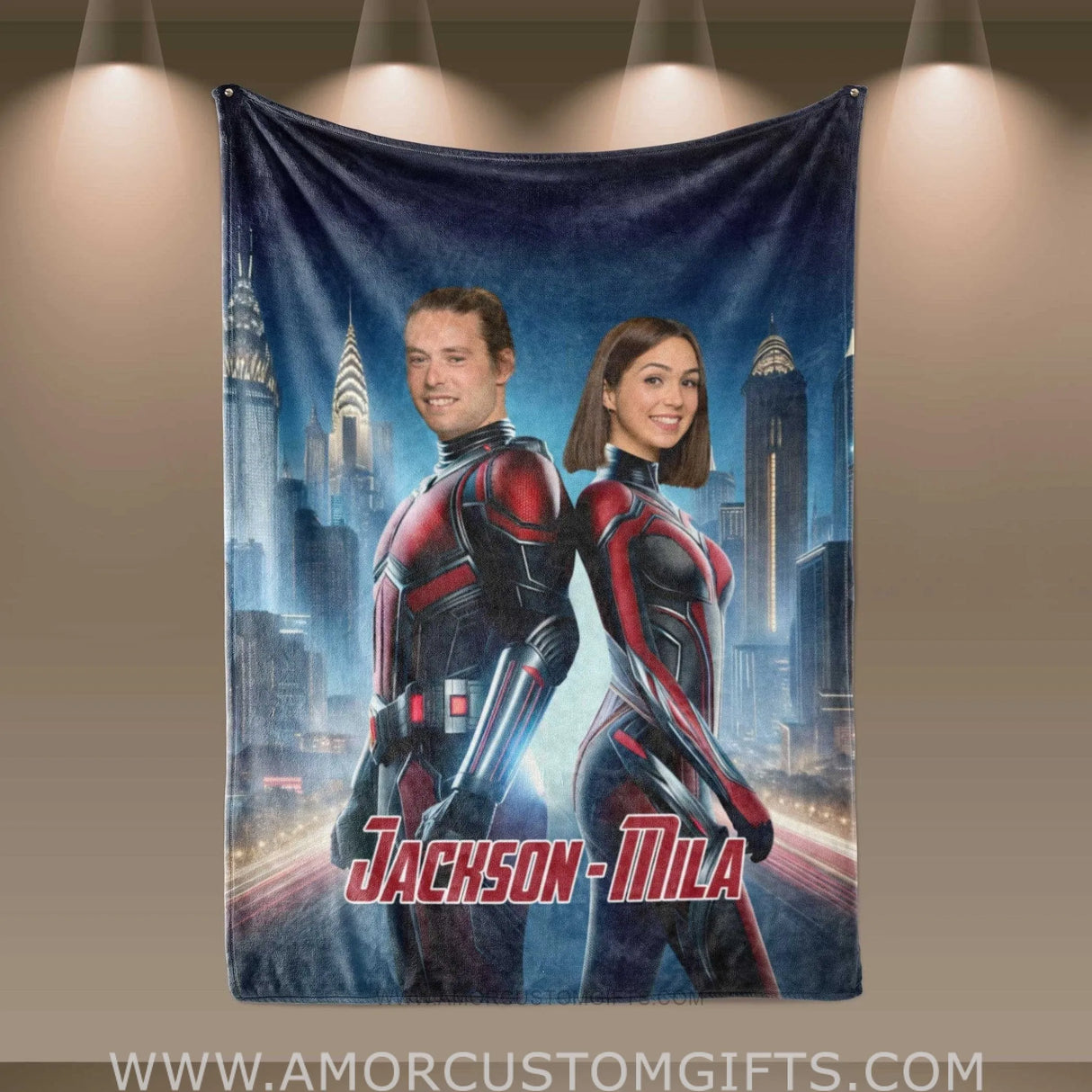 Blankets Personalized Valentine Day's Antman Couple Blanket | Custom Face & Name Couple Blanket