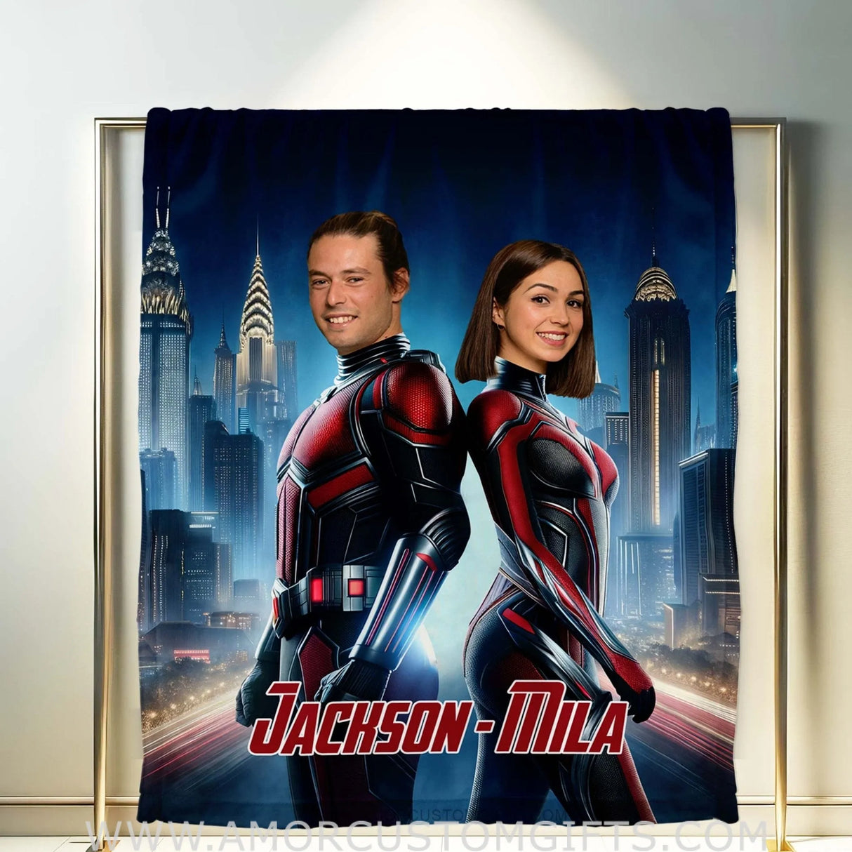 Blankets Personalized Valentine Day's Antman Couple Blanket | Custom Face & Name Couple Blanket