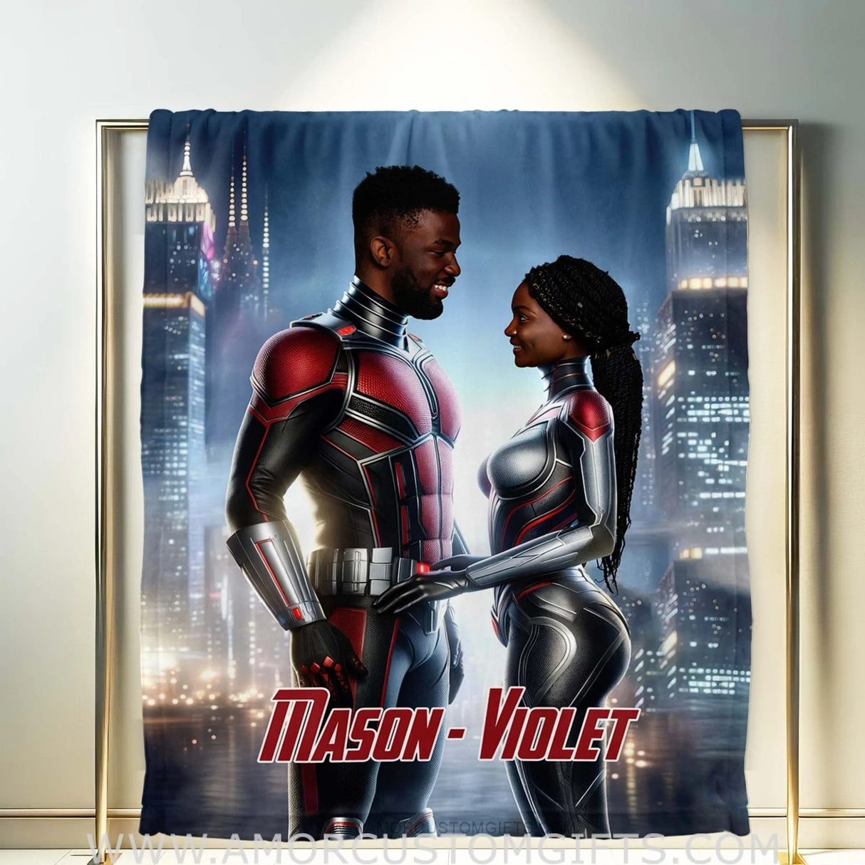Blankets Personalized Valentine Day's Antman Couple Loving Blanket | Custom Face & Name Couple Blanket