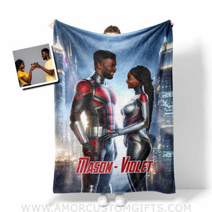 Blankets Personalized Valentine Day's Antman Couple Loving Blanket | Custom Face & Name Couple Blanket