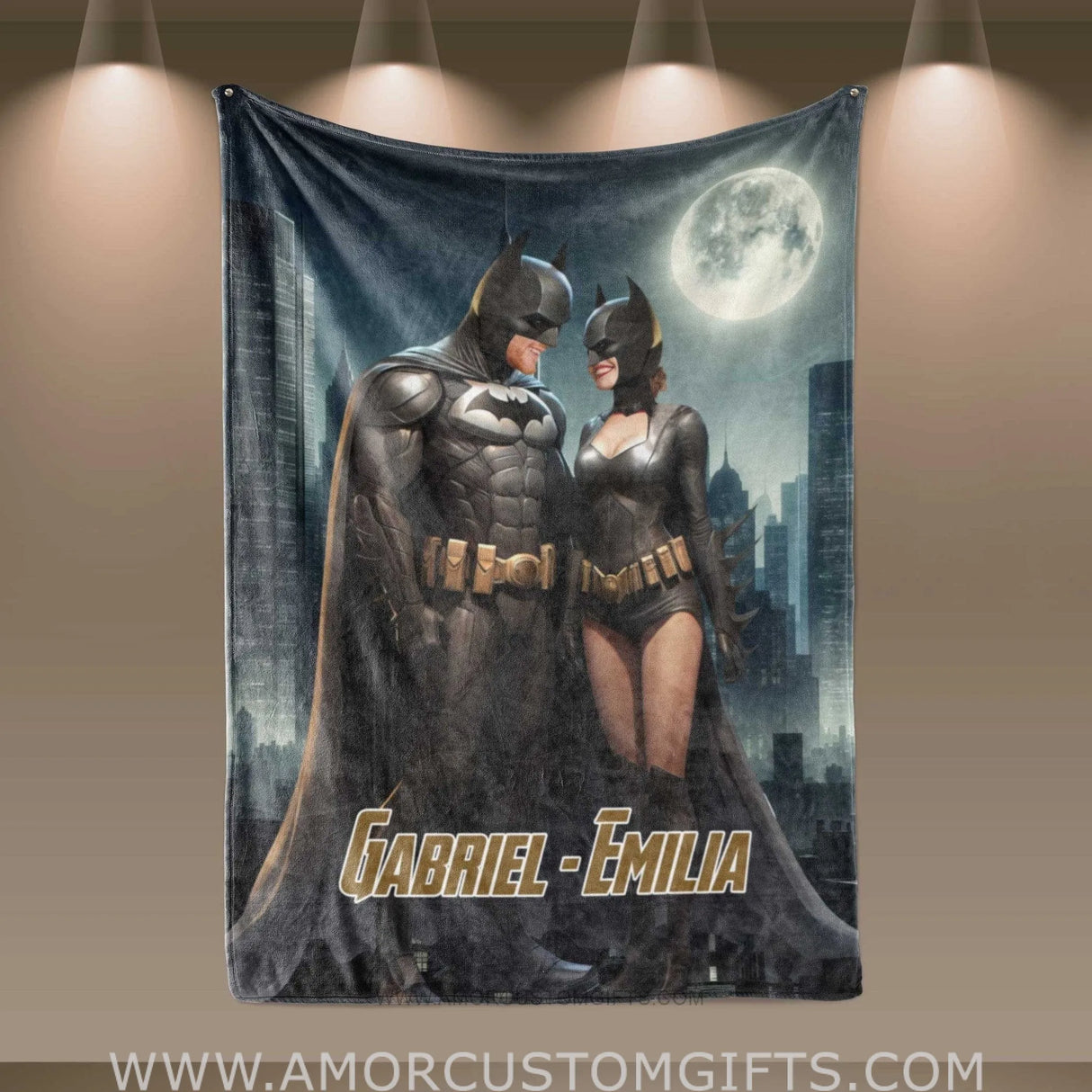 Blankets Personalized Valentine Day's Batman Batgirl Blanket | Custom Face & Name Couple Blanket