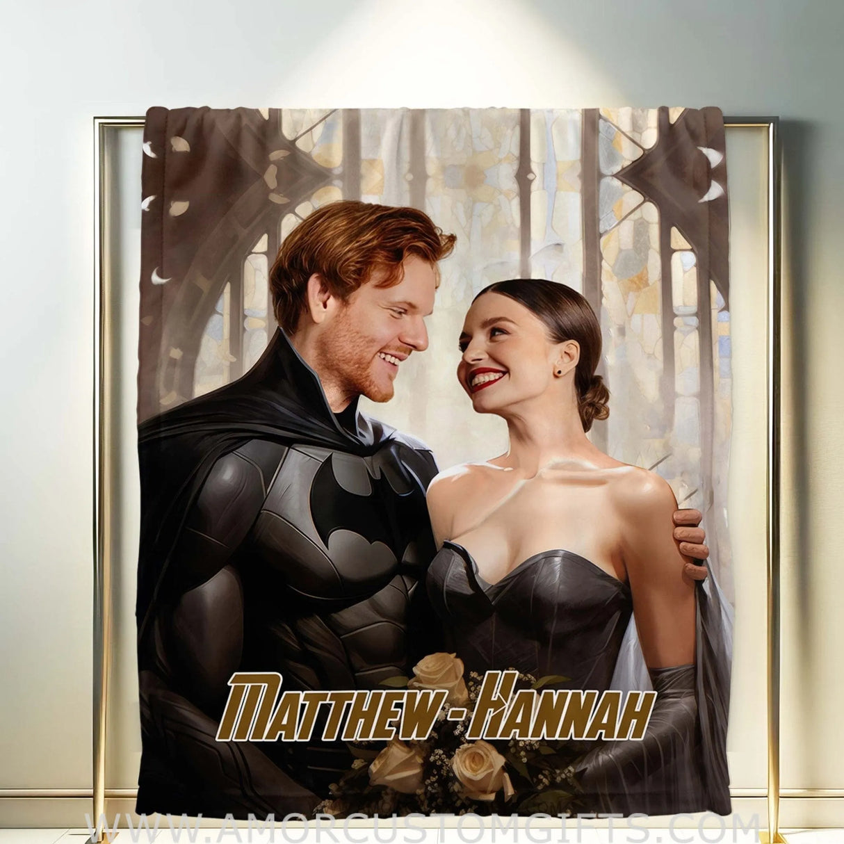 Blankets Personalized Valentine Day's Batman Girl Wedding Blanket | Custom Face & Name Couple Blanket