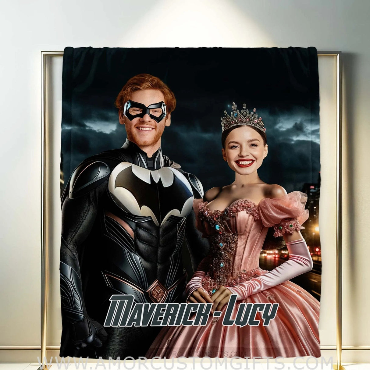 Blankets Personalized Valentine Day's Batman Princess Blanket | Custom Face & Name Couple Blanket