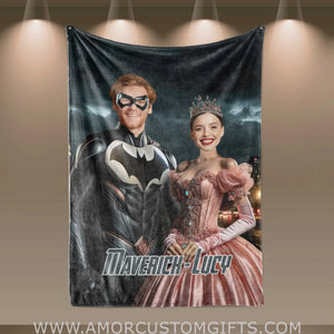 Blankets Personalized Valentine Day's Batman Princess Blanket | Custom Face & Name Couple Blanket