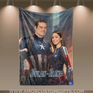 Blankets Personalized Valentine's Day Captain America Couple After Battle Blanket | Custom Face & Name Couple Blanket