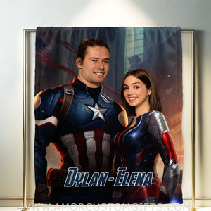 Blankets Personalized Valentine's Day Captain America Couple After Battle Blanket | Custom Face & Name Couple Blanket