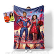 Blankets Personalized Valentine's Day Red Superman Couple Love City Blanket | Custom Face & Name Couple Blanket