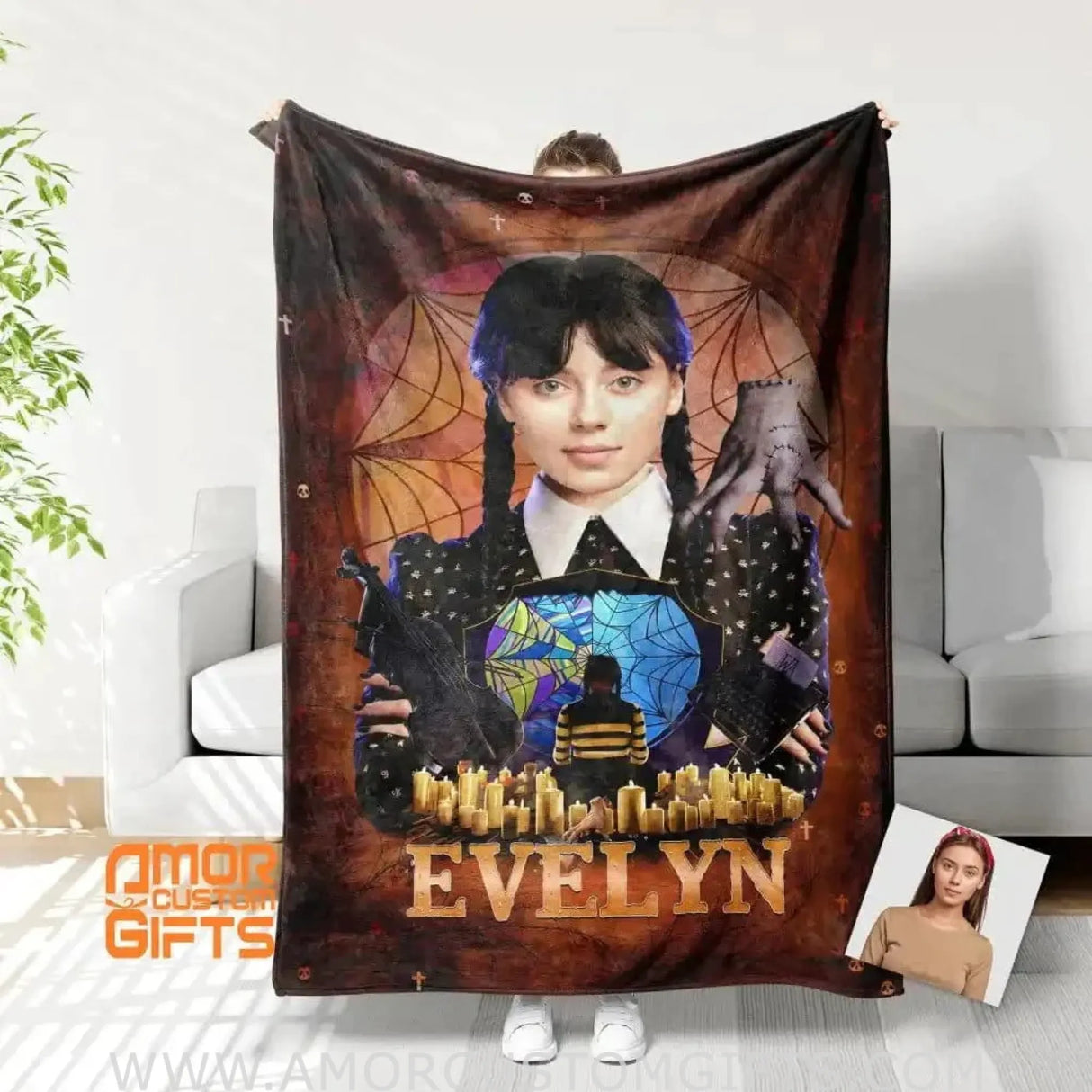 Blankets Personalized Weird Girl And The Thing Halloween Blanket | Custom Face & Name Halloween Blanket For Girls