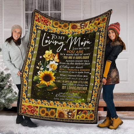 Blanket To My Mom In The World Full Of Roses You Are A Sunflower Fleece Blanket - Mother and Daughter - Mother's Day Gifts