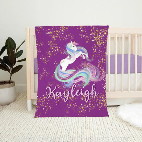 Blankets Baby Blanket, Purple Unicorn Blanket, Custom Name Rainbow Unicorn Blanket, Magical Unicorn Blanket For Girl