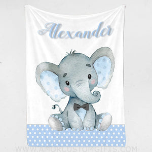 Blankets USA MADE Baby Boy Blanket - Baby Blanket for Boy with Name, Custom Baby Blanket for Boy, Nusery Elephant Blue Baby Name Blanket