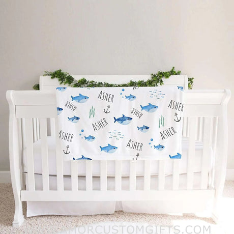 Blankets Baby Sharks Personalized Baby Blanket - Custom Baby Boy Blanket- Gift Newborn Blanket- Baby Girl Blanket- Soft and Safe for Babies