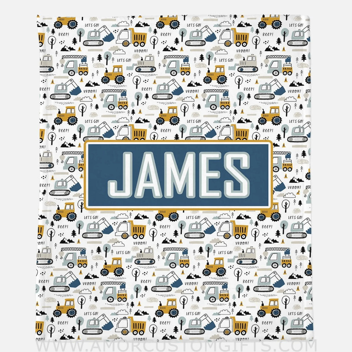 Blankets Construction Ahead - White Modern Personalized Name Blanket, Best Gift for Baby, Newborn