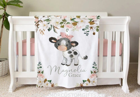 Blankets Cow Blanket, Personalized Baby Blanket Gift, Toddler Blanket, Farm Animal Nursery Decor, Toddler Birthday Gift, Cow Theme Blanket