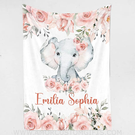 Blankets Custom Baby Blanket, Baby Girl Blanket, Violet Elephant Pink Blanket, Cute Unique Gift for Baby Shower
