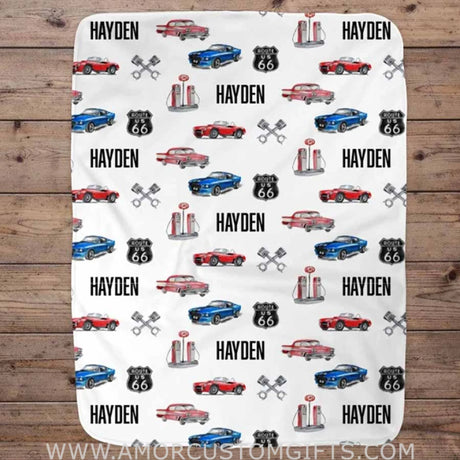 Blankets Customized Vintage Route 66 Car Name Little Boy Blanket, Baby Blanket, Name Boy Blanket