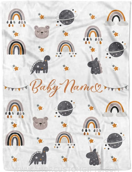 Blankets USA MADE Cute Animals Rainbow Baby Blanket for Girl, Cozy Plush Fleece Blanket, Custom Baby Name, Bankets for Kid