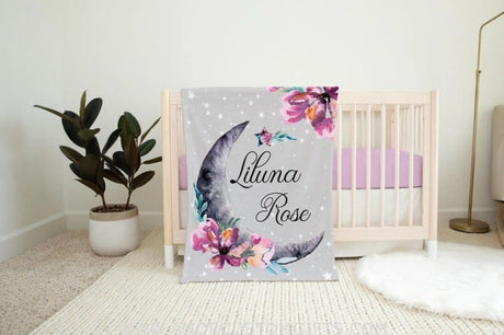 Blankets Luna Blanket, Personalized Moon and Stars Baby Blanket, Newborn Coming Home Blanket, New Baby Gift, Celestial Bedding, Girl Luna Blanket