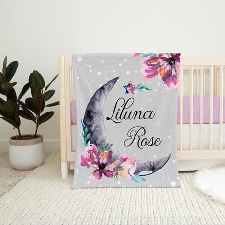 Blankets Luna Blanket, Personalized Moon and Stars Baby Blanket, Newborn Coming Home Blanket, New Baby Gift, Celestial Bedding, Girl Luna Blanket