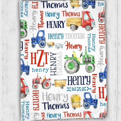 Blankets USA MADE Personalized Baby Blanket - Tractor Blanket - Pattern Throw Blanket - Personalized Tractor Blanket - Farm Baby Blanket
