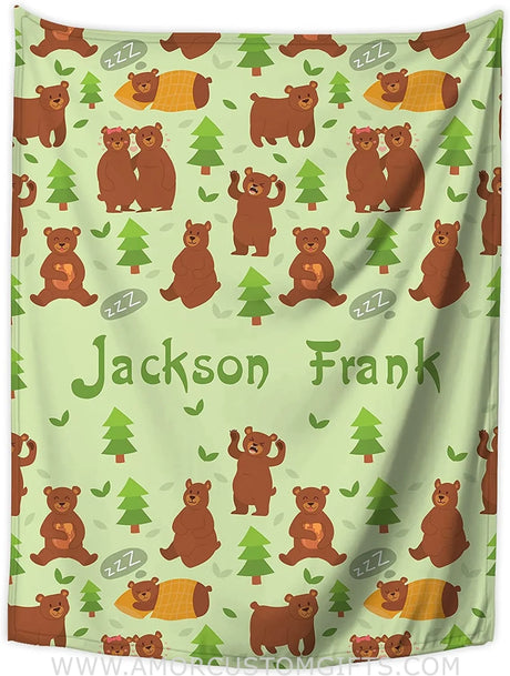 Blankets Personalized Baby Blankets, Customized Woodland bear Baby Boys Blanket with Name