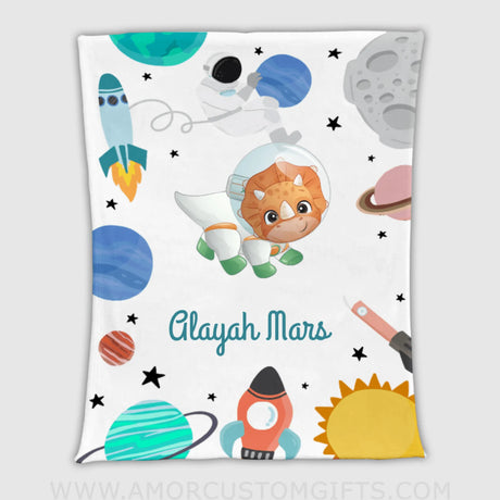 Blankets Personalized Baby Blankets, Dinosaurs Explore the planet Baby Blankets for Little Boy and Girl Astronauts Fleece Blanket , Sherpa Blanket