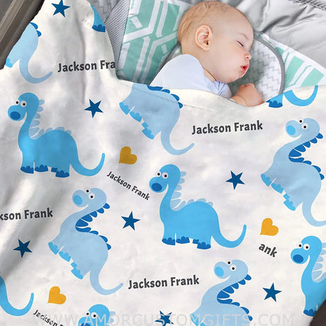 Blankets Personalized Baby Blankets for Boys with Name, Customized Dinosaur Baby Boys Blanket with Name