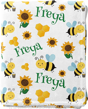 Blankets Personalized Baby Blankets for Girls & Boys with Name and Bees