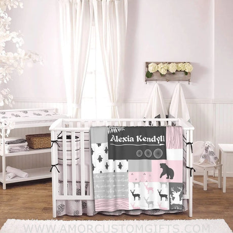 Blankets Personalized Baby Blankets Gifts with Name, Baby Boys Girls Blankets Pink Woodland