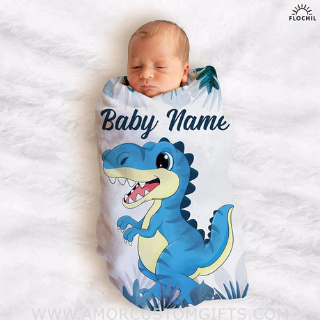 Blankets Personalized Baby Blankets, Newborn Dinosaur Flush Fleece blanket - Baby Blanket with Name for Boys, Best Gift for Baby