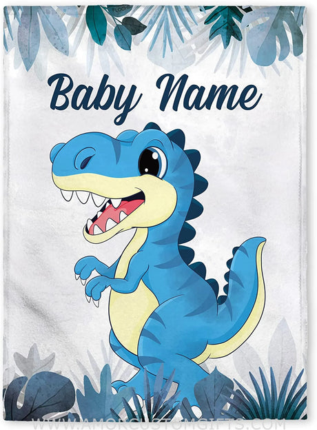 Blankets Personalized Baby Blankets, Newborn Dinosaur Flush Fleece blanket - Baby Blanket with Name for Boys, Best Gift for Baby