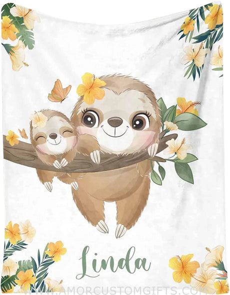 Blankets Personalized Baby Blankets with Sloth Design for Kids - Throw Blanket with Cute Animal - Swadding Blanket for Toddler