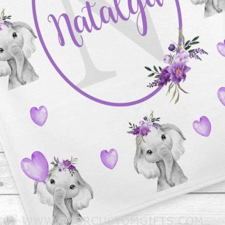 Blankets Personalized Baby Girl Blanket, Purple Floral Elephant Baby Blanket, Newborn Baby Shower Gift, Flower Elephant Baby Blanket