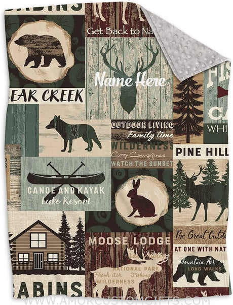 Blankets Personalized Camo Moose Deer and Bear, Rabbit, Wolf Woodland Theme Minky Dot Baby Blanket