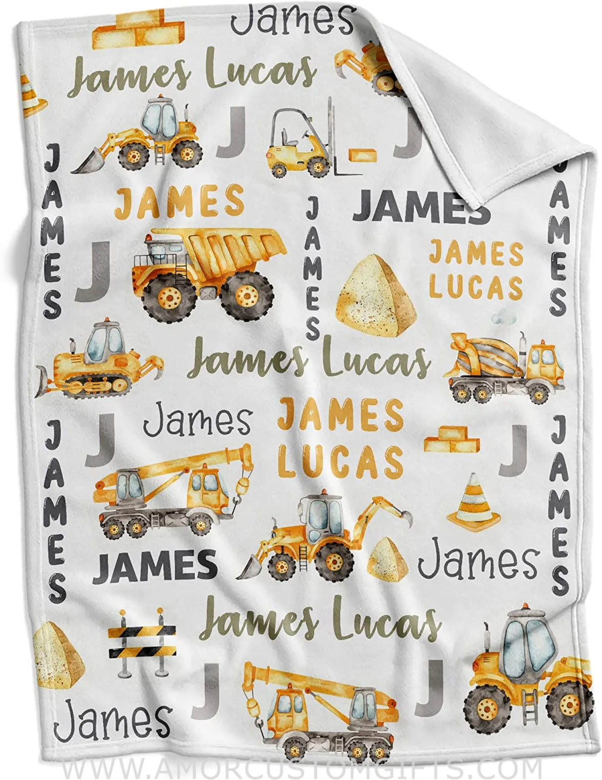 Blankets USA MADE Personalized Construction Baby Blankets for Boys  - Soft Plush Fleece