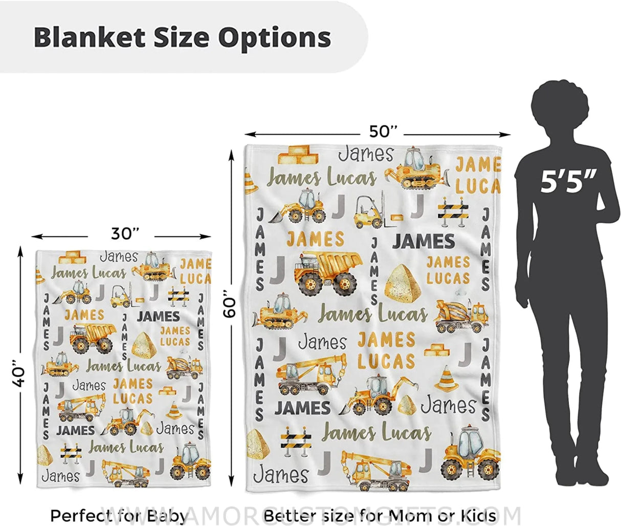 Blankets USA MADE Personalized Construction Baby Blankets for Boys  - Soft Plush Fleece