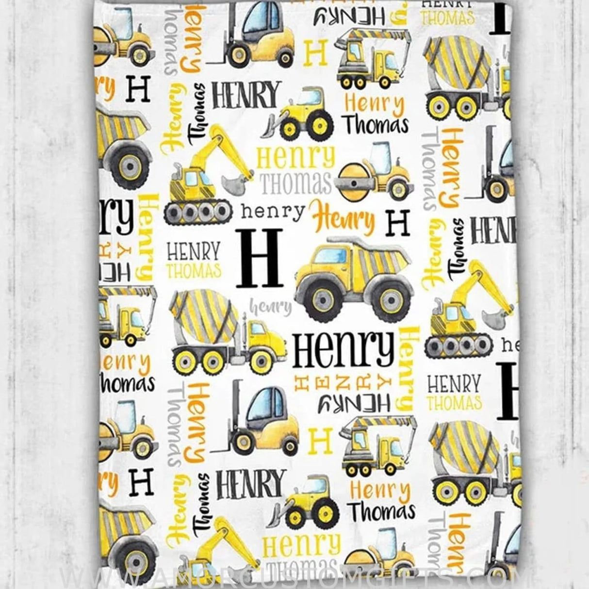 Blankets Personalized Construction Name Blanket, Construction Truck Personalized Blanket, Custom Construction Baby Blanket