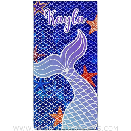 Towels USA MADE Personalized Cute Mermaid Tail Beach Towel, Custom Name Lovely Kid Towel for Summer & Beach
