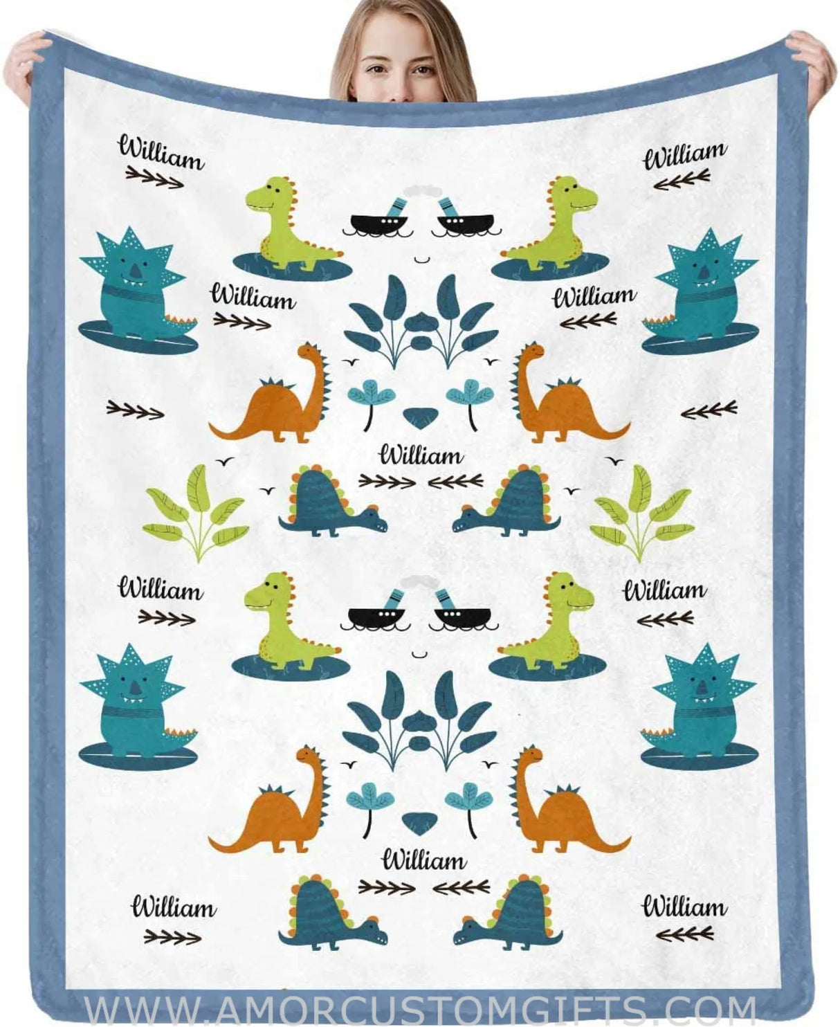 Blankets USA MADE Personalized Dinosaur Baby Blankets Swaddling Unisex with Name Soft Monogrammed Customized Baby Girl Boy Gifts for Newborn Infan