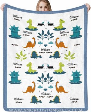 Blankets USA MADE Personalized Dinosaur Baby Blankets Swaddling Unisex with Name Soft Monogrammed Customized Baby Girl Boy Gifts for Newborn Infan