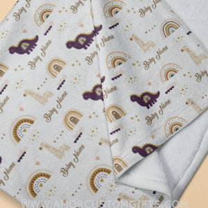 Blankets Personalized Dinosaur Rainbow Baby Blanket for Boy, Cozy Plush Fleece Blanket, Custom Baby Name blanket